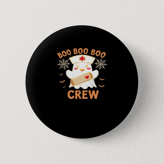 Boo Crew Funny Ghost Spooky Halloween Nurse T-Shir Button (Vorderseite)