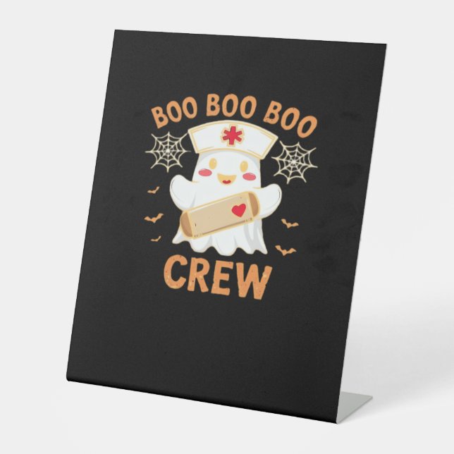 Boo Crew Funny Ghost Spooky Halloween Nurse T-Shir Sockelschild (Vorderseite)