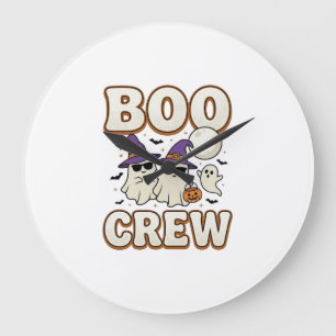 Boo Crew Geist Halloween Vintage Vektor Design_1 Große Wanduhr