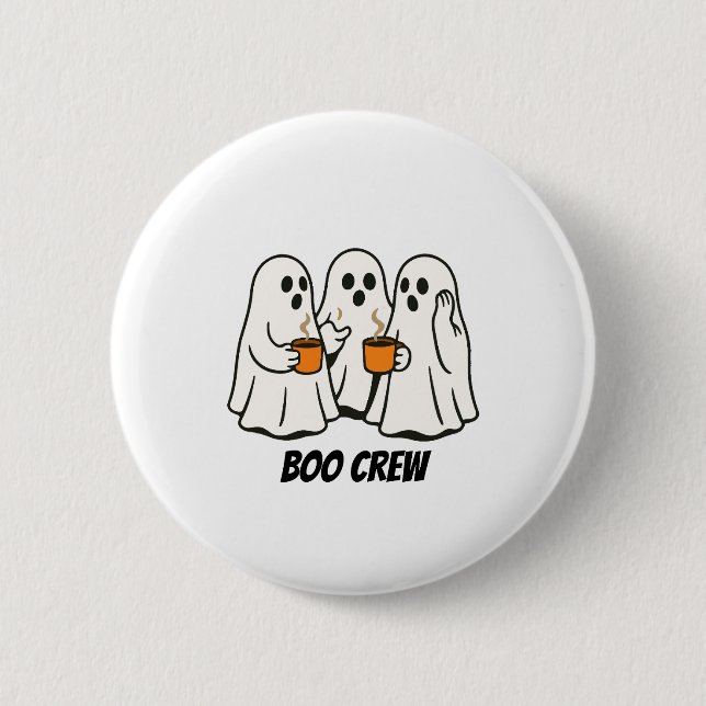 Boo Crew Geist Kaffee Trinker Halloween Grafik Button (Vorderseite)