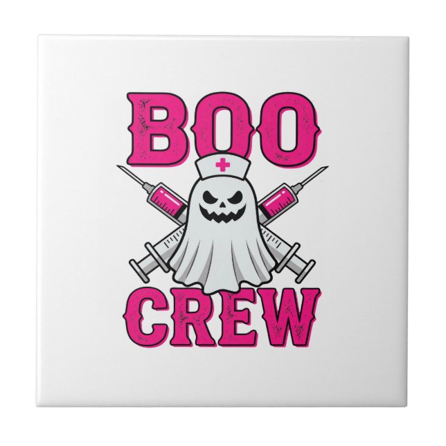 Boo Crew Krankenschwester Geist Halloween Fliese (Vorderseite)
