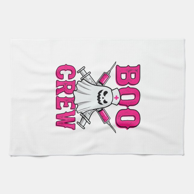 Boo Crew Krankenschwester Geist Halloween Geschirrtuch (Horizontal)
