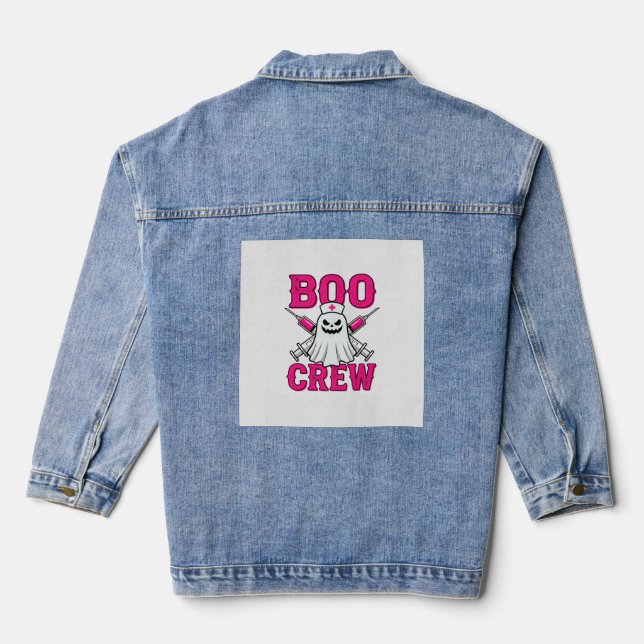 Boo Crew Krankenschwester Geist Halloween Jeansjacke (Rückseite)