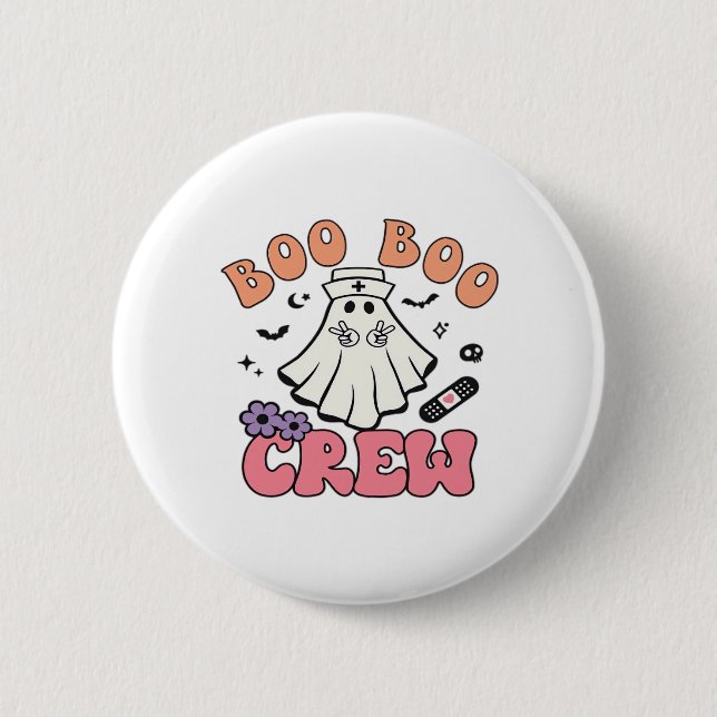 Boo Crew Nurse Halloween Ghost Funny Classic T Button (Vorderseite)