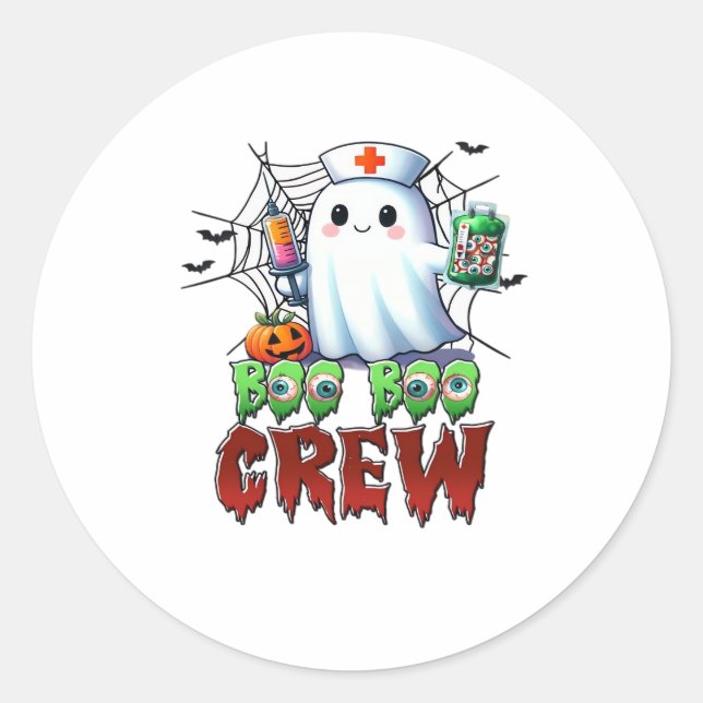 Boo Crew Nurse Halloween Ghost Funny Classic T Runder Aufkleber (Vorderseite)