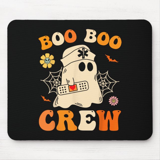 Boo Crew Nurse Shirt Funny Ghost Retro Hallowe Mousepad (Vorne)
