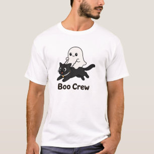 Boo Crew Süße Geister reitende schwarze Katze T-Shirt
