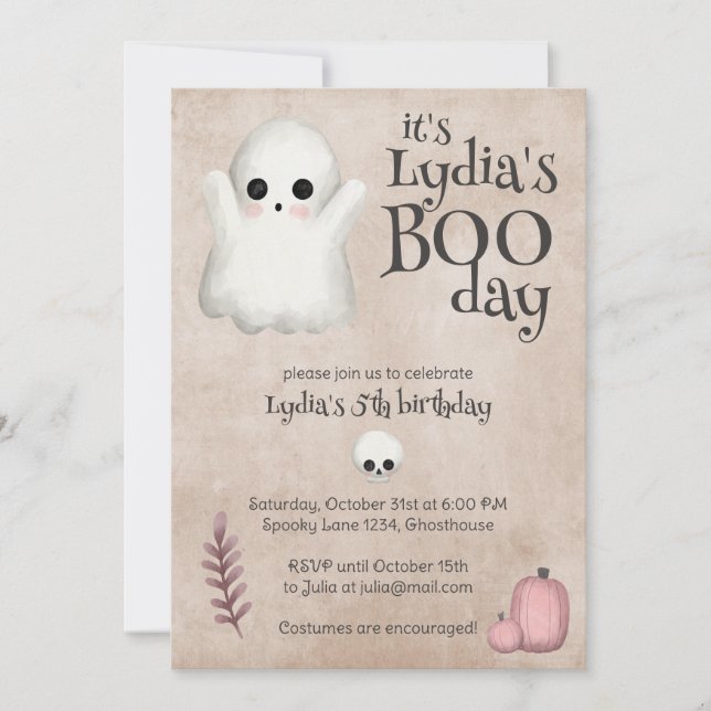 Boo Day Kawaii Ghost Halloween Geburtstag Einladung (Vorderseite)