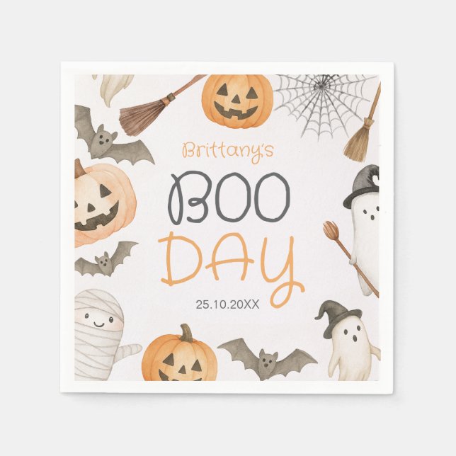 Boo Day Spooky Halloween Birthday Napkins Serviette (Vorderseite)