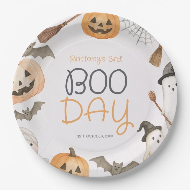 Boo Day Spooky Halloween Birthday Pappteller (Vorderseite)