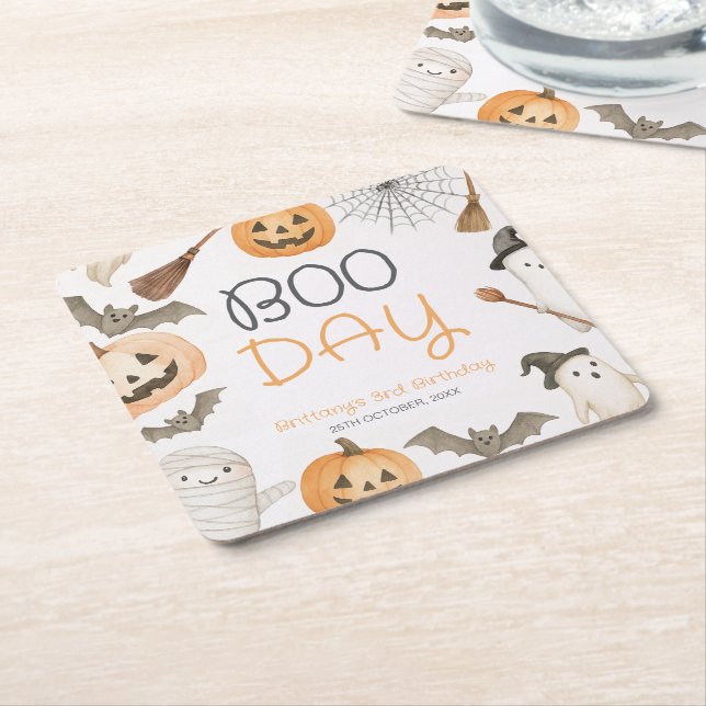 Boo Day Spooky Halloween Birthday Rechteckiger Pappuntersetzer (angewinkelt)