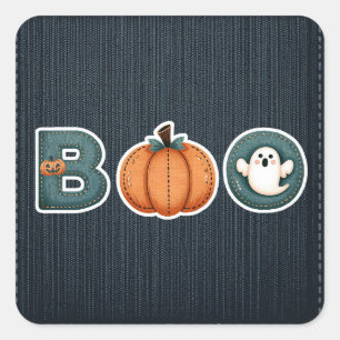 BOO Denim Rustic Country Pumpkin Ghost Halloween Quadratischer Aufkleber
