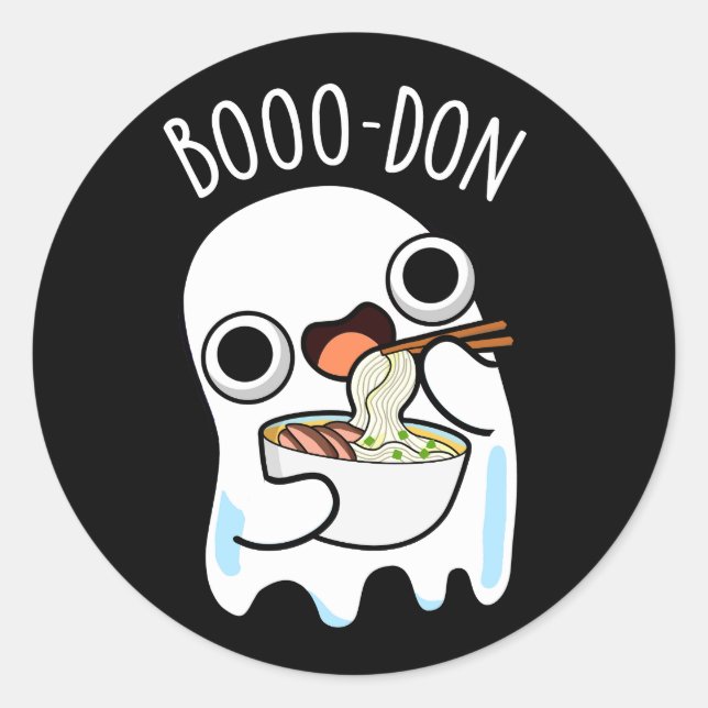 Boo-don Funny Ghost Udon Pun Dark BG Runder Aufkleber (Vorderseite)