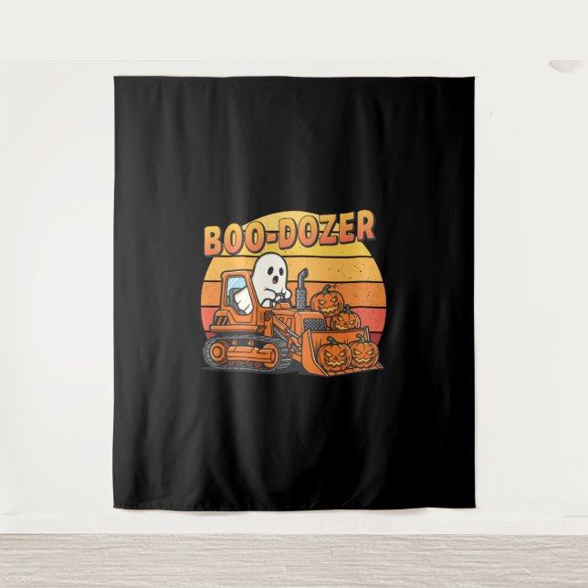 Boo Dozer Geist Lustiges Halloween Wandteppich (Vorderseite)