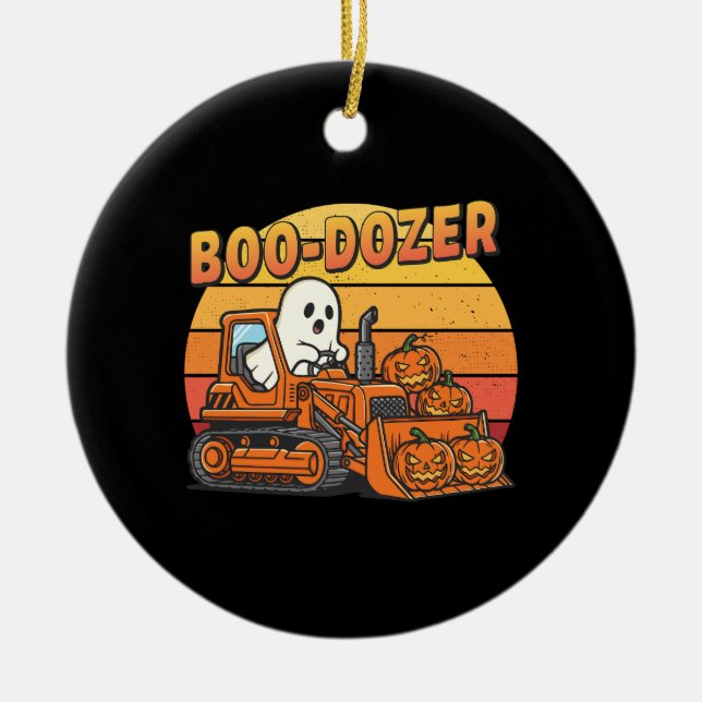 Boo Dozer Ghost Funny Halloween Keramik Ornament (Vorne)