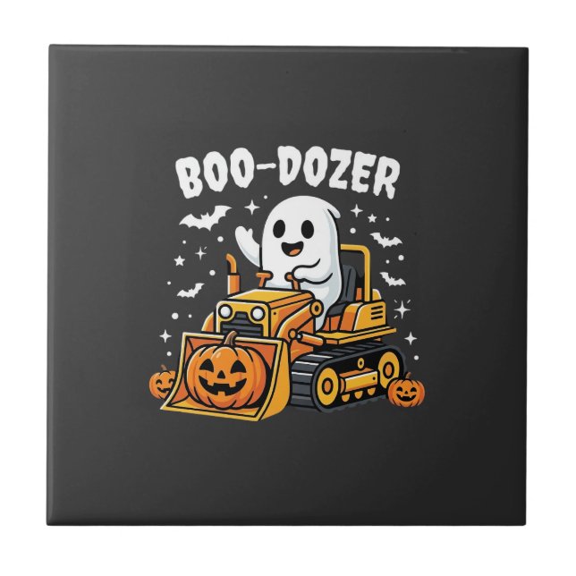 Boo Dozer Halloween Geist Bulldozer_1 Fliese (Vorderseite)