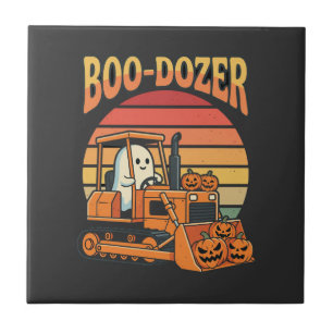 Boo-Dozer Halloween-Geist-Kürbis-Bulldozer Fliese