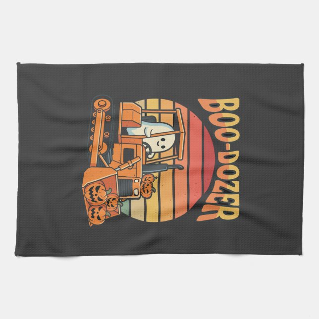 Boo-Dozer Halloween-Geist-Kürbis-Bulldozer Geschirrtuch (Horizontal)