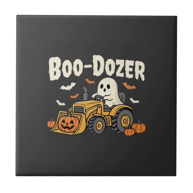 Boo-Dozer Halloween-Geister-Bulldozer-Design_1 Fliese (Vorderseite)