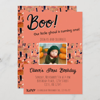 Boo Erster Geburtstag Pilze Halloween Fall Einladung