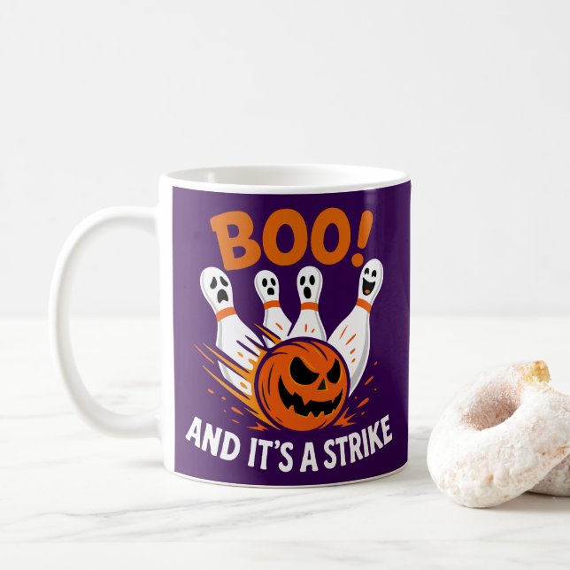 Boo, es ist ein Strike, lustiger Halloween-Bowling Kaffeetasse (Mit Donut)