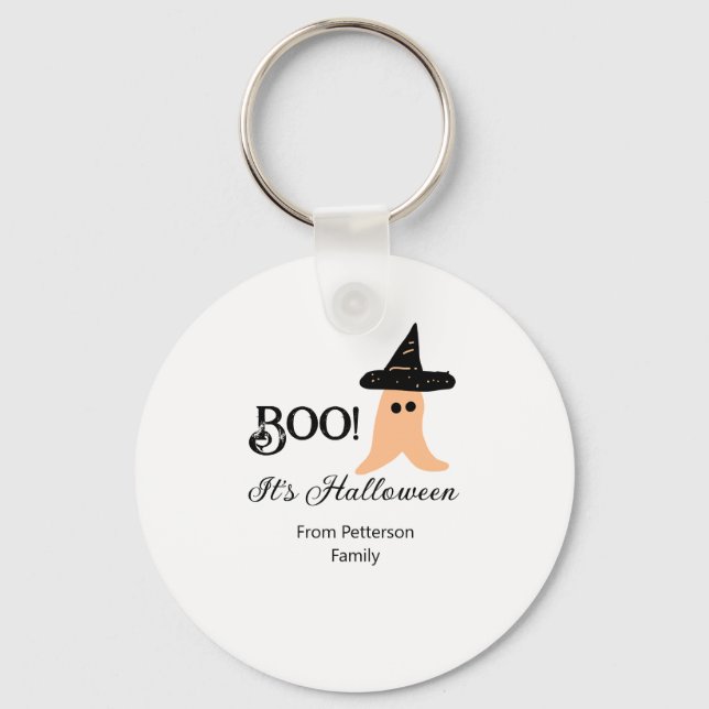 Boo es ist Halloween vom orangefarbenen Geist Schlüsselanhänger (Vorderseite)