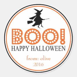Boo! Fliegende Hexe (schwarz / orange) Runder Aufkleber