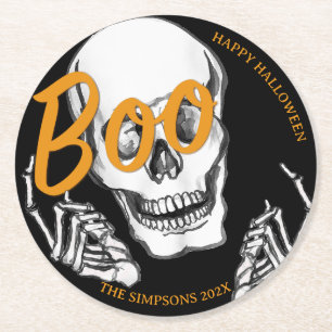 Boo Frohes Halloween Lustiger Totenkopf-Party Runder Pappuntersetzer