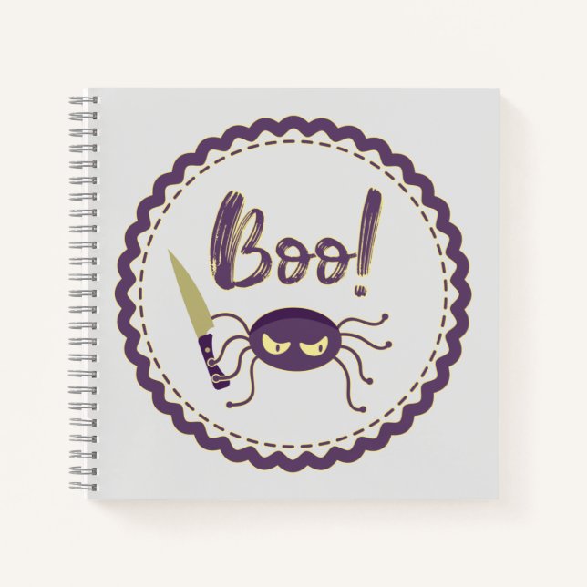 Boo funny Halloween spider character knife hand Notizbuch (Vorderseite)