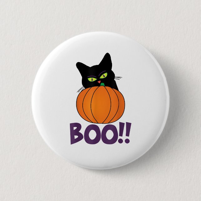 Boo Funny Jolly Cat Peeking Pumpkin Halloween Teil Button (Vorderseite)