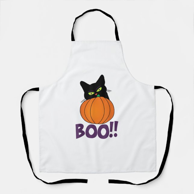 Boo Funny Jolly Cat Peeking Pumpkin Halloween Teil Schürze (Vorderseite)