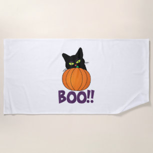 Boo Funny Jolly Cat Peeking Pumpkin Halloween Teil Strandtuch