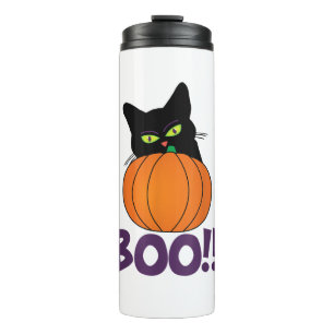 Boo Funny Jolly Cat Peeking Pumpkin Halloween Teil Thermosbecher
