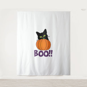 Boo Funny Jolly Cat Peeking Pumpkin Halloween Teil Wandteppich