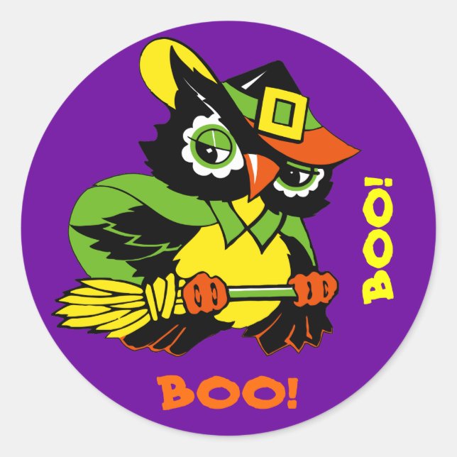 Boo! Funny Owl Halloween Runder Aufkleber (Vorderseite)