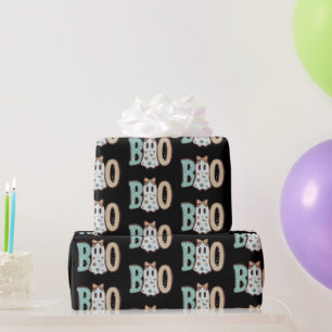 Boo Geist Grün Orange Niedlich Schwarz Halloween Geschenkpapier