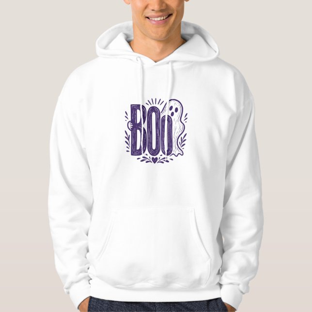 Boo-Geist-Halloween-Linolschnitt-Design Hoodie (Vorderseite)