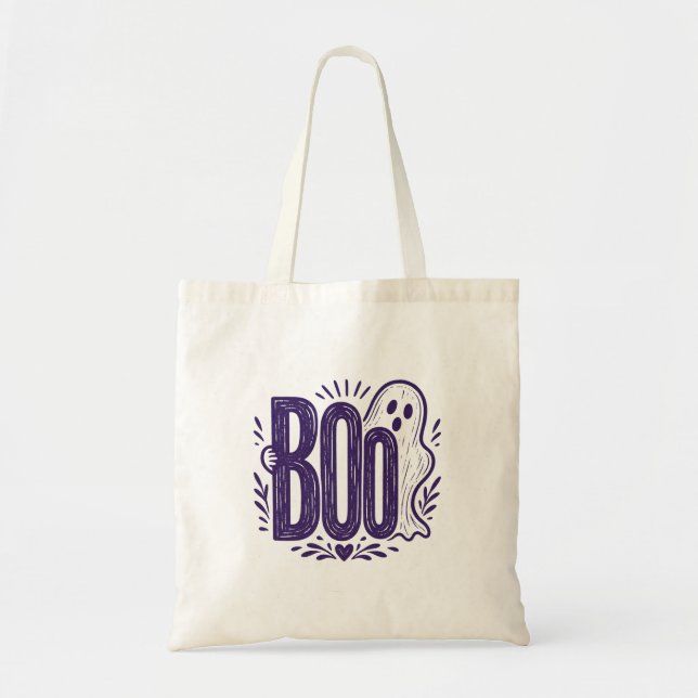 Boo-Geist-Halloween-Linolschnitt-Design Tragetasche (Vorne)