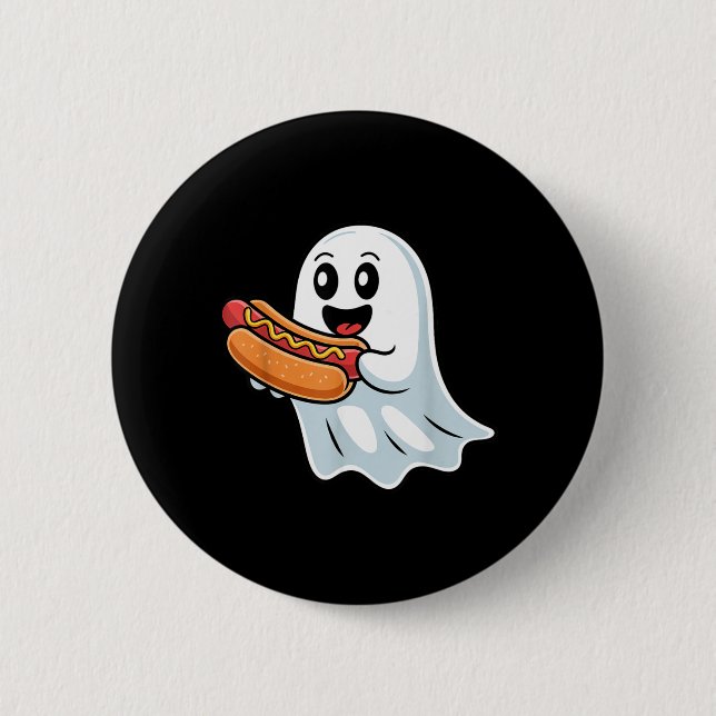 Boo-Geist isst Hot Dog Halloween-Spooky-Kostüm Button (Vorderseite)