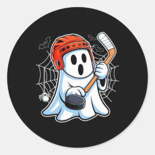 Boo-Geist spielt Hockey Lustiges Halloween-Hockey Runder Aufkleber