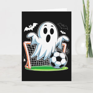 Boo Geist spielt lustiges Halloween-Fußball-Spiel Karte