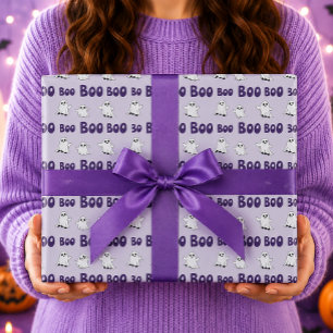 Boo-Geister Lila Halloween-Muster Geschenkpapier