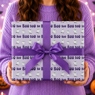 Boo-Geister Lila Halloween-Muster Geschenkpapier