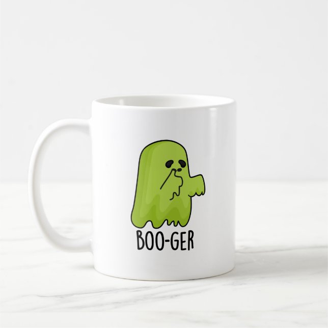 Boo-ger Funny Halloween Booger Ghost Pun Kaffeetasse (Links)