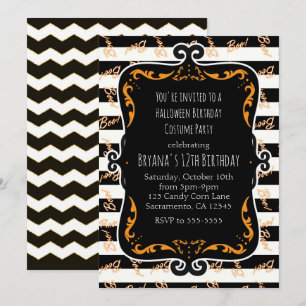 Boo gestreift schwarz & orange whimsical Halloween Einladung