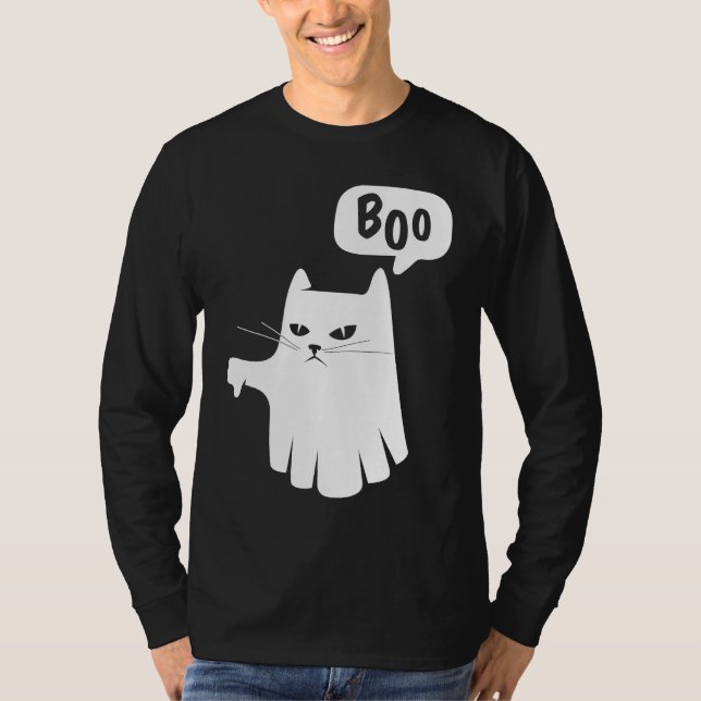 Boo Ghost Cat Disapprove Disapproval Halloween 202 T-Shirt (Vorderseite)