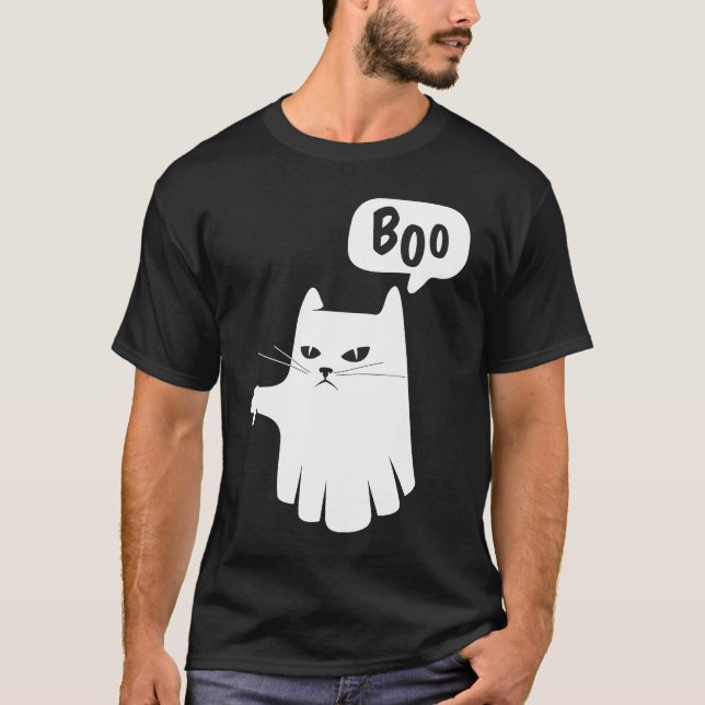 Boo Ghost Cat Missbilligung Halloween 202 T-Shirt (Vorderseite)