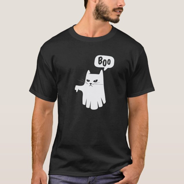 Boo Ghost Cat Missbilligung Halloween 202 T-Shirt (Vorderseite)