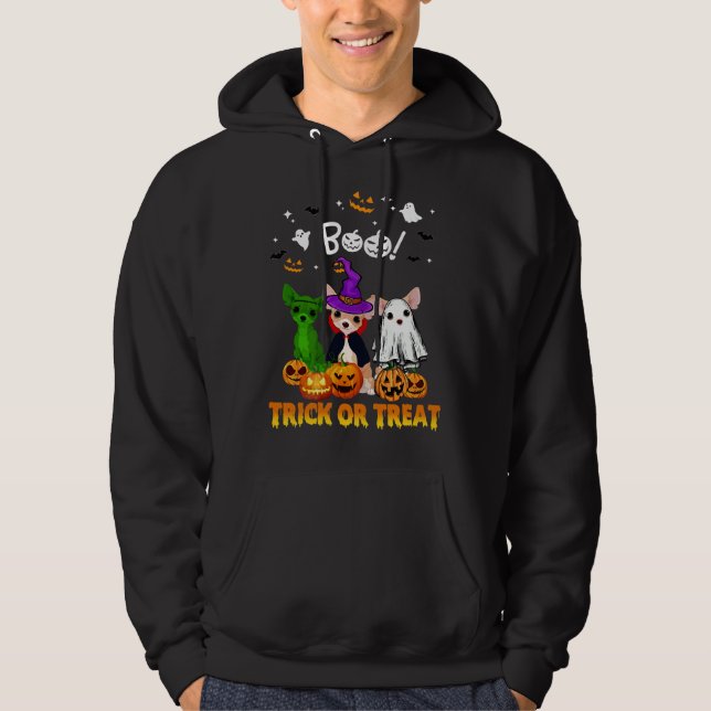 Boo Ghost Chihuahua Trick oder Treat Halloween Hoodie (Vorderseite)