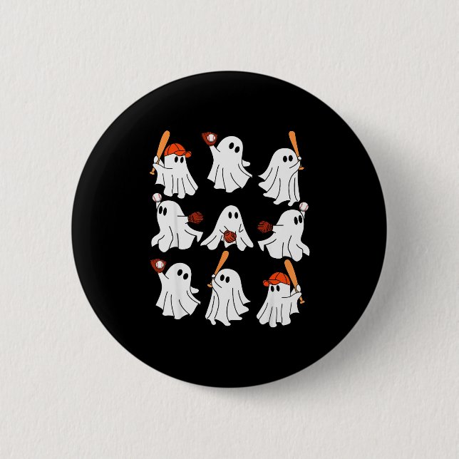 Boo Ghost Halloween Baseball Happy Halloween Baseb Button (Vorderseite)